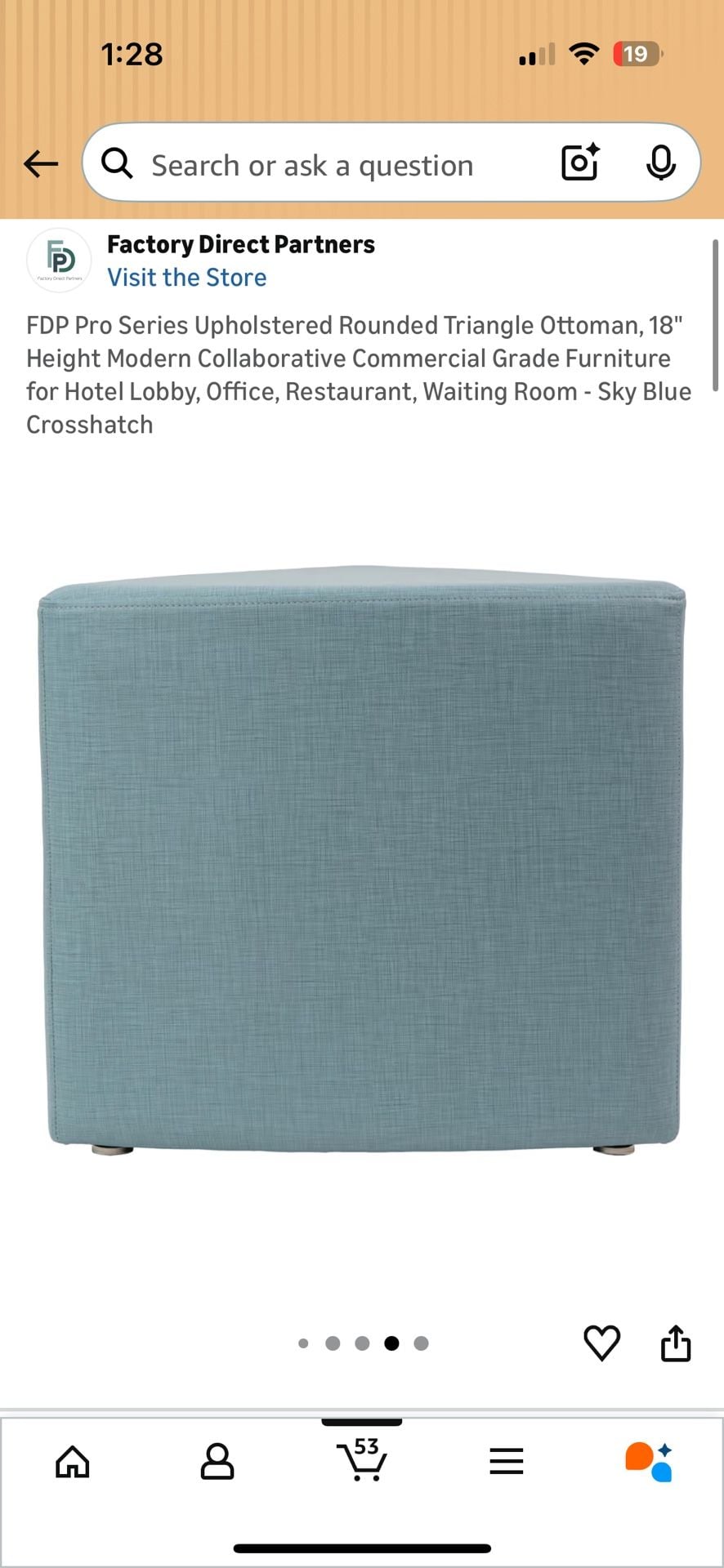FDP Pro Series Upholstered Rounded Triangle Ottoman Modern Furniture - Sky Blue 1