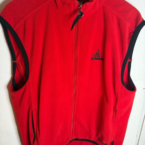 Vintage 90s Nike ACG Therma-Fit Fleece Zip-Up Vest Red Men's Large