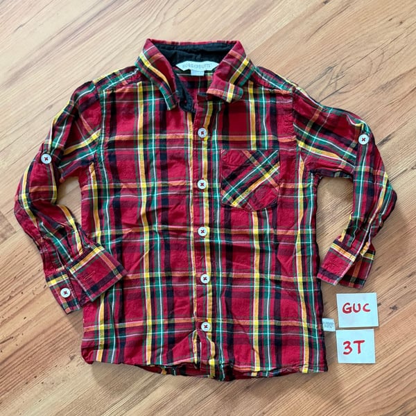RuggedButts Boys 3T Red Plaid Button Down Long Sleeve Shirt