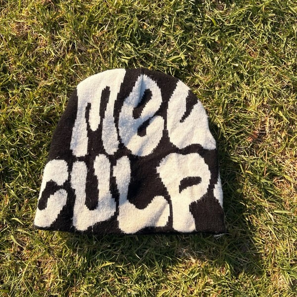 Mea Culpa Black and White Y2K Graphic Knit Beanie