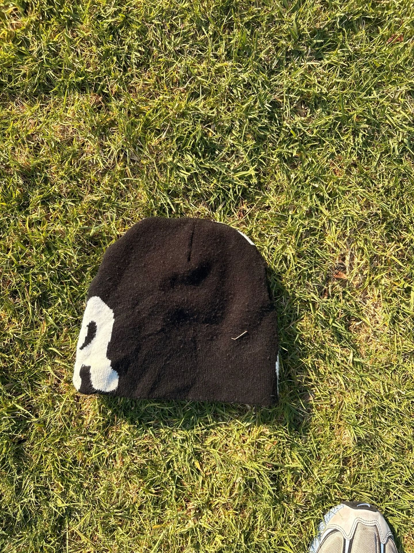 Mea Culpa Black and White Y2K Graphic Knit Beanie 3