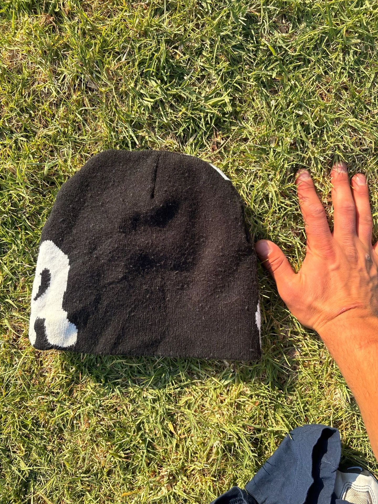 Mea Culpa Black and White Y2K Graphic Knit Beanie 4