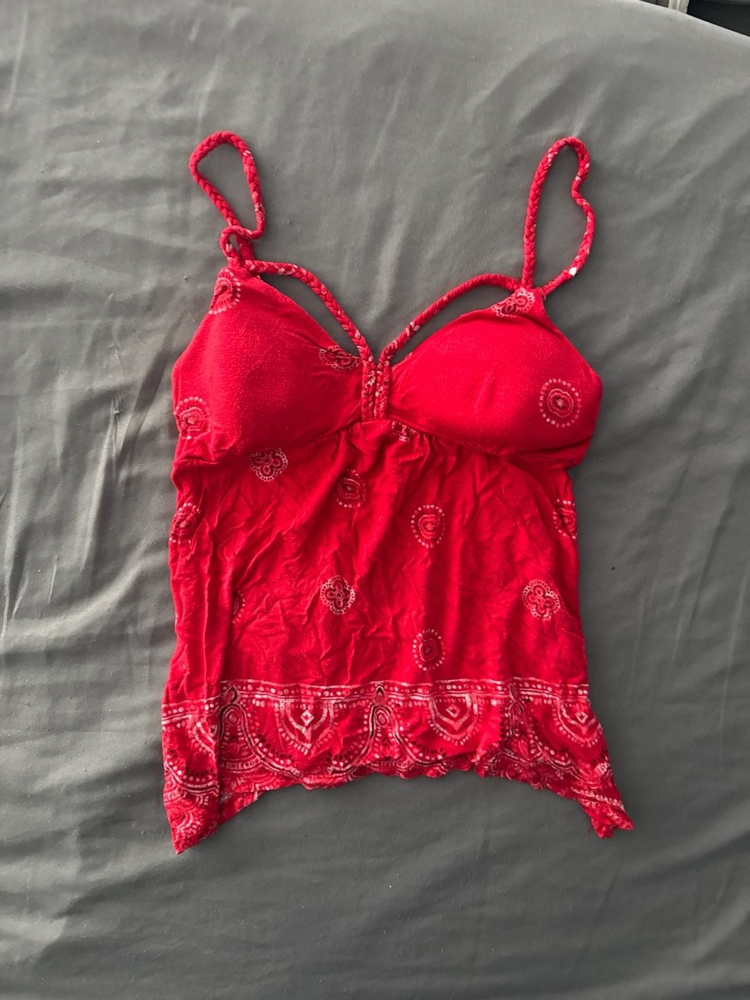 American Rag Red Bandana Print Boho Braided Strap Tank Top 2
