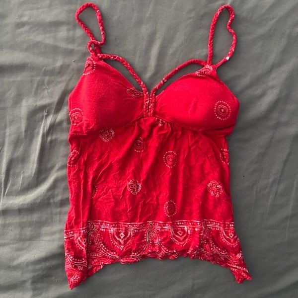 American Rag Red Bandana Print Boho Braided Strap Tank Top