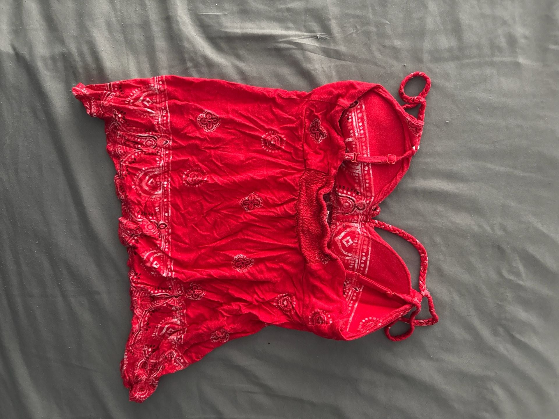 American Rag Red Bandana Print Boho Braided Strap Tank Top 3