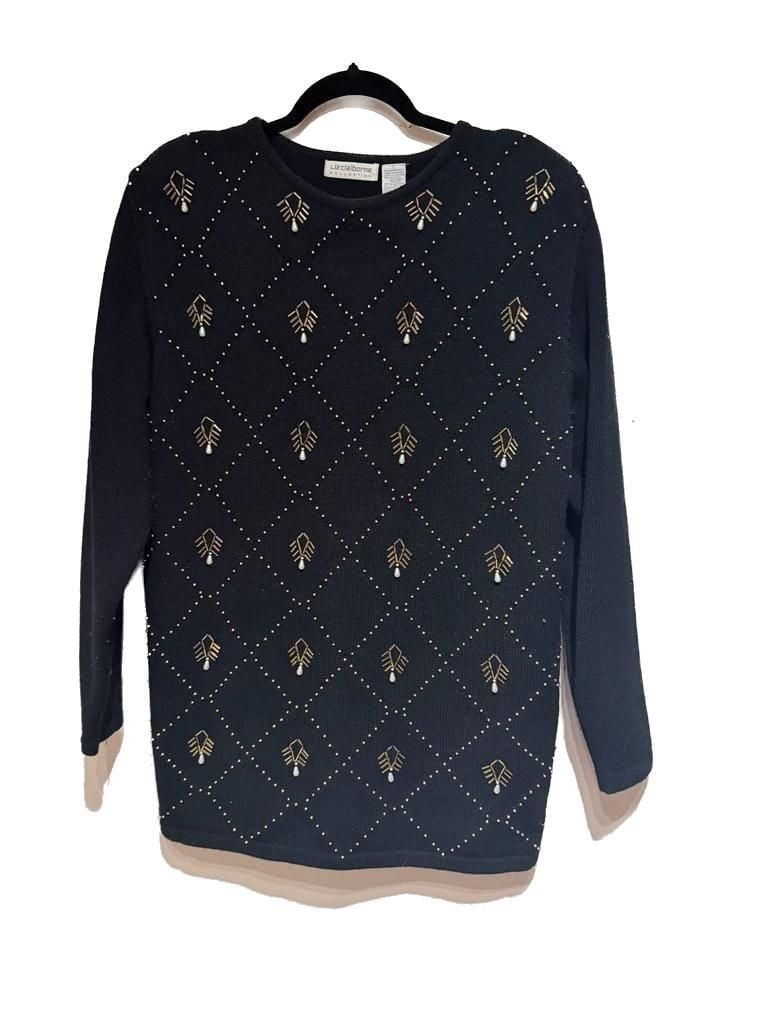 Vintage Liz Claiborne Collection Black Lambswool Blend Beaded Sweater 2