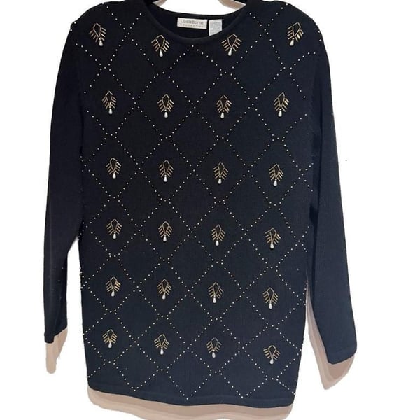 Vintage Liz Claiborne Collection Black Lambswool Blend Beaded Sweater