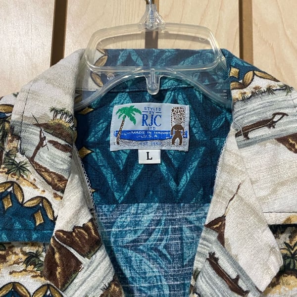 Vintage RJC Hawaiian Shirt Men's Large Blue Island Tropical