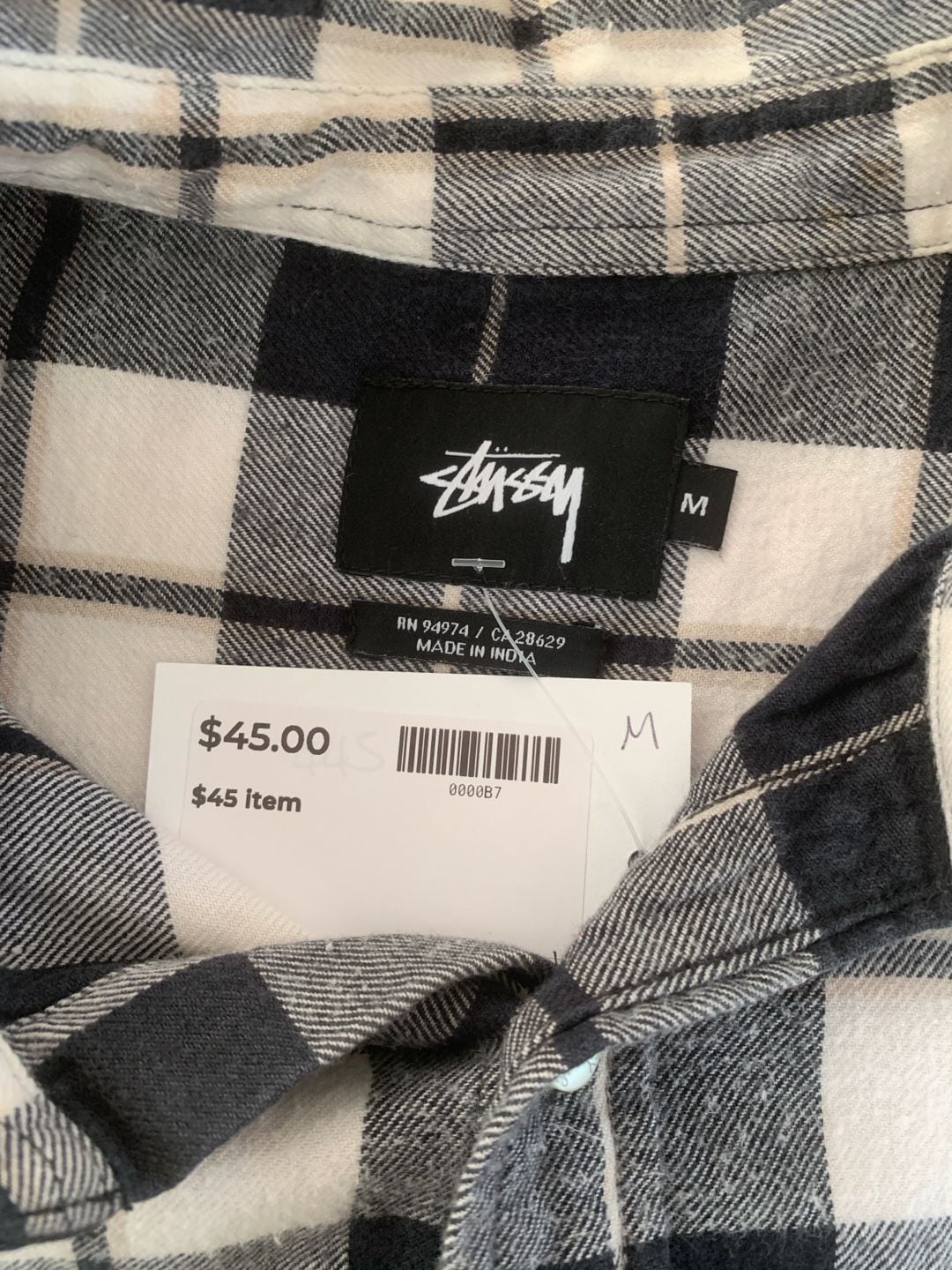 Stüssy Black and White Plaid Flannel Button Up Shirt - Size Medium, OF 3