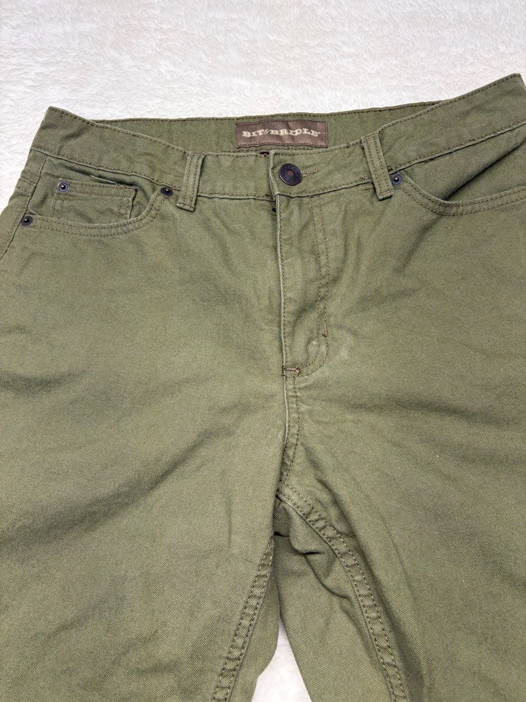 Bit & Bridle Women's Size 10 Olive Green Flannel Lined Cotton Canvas Pants-HORSE 4