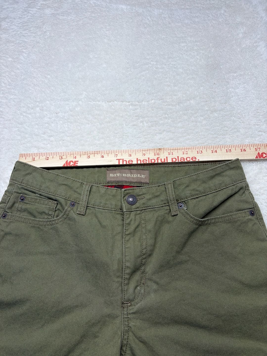 Bit & Bridle Women's Size 10 Olive Green Flannel Lined Cotton Canvas Pants-HORSE 8