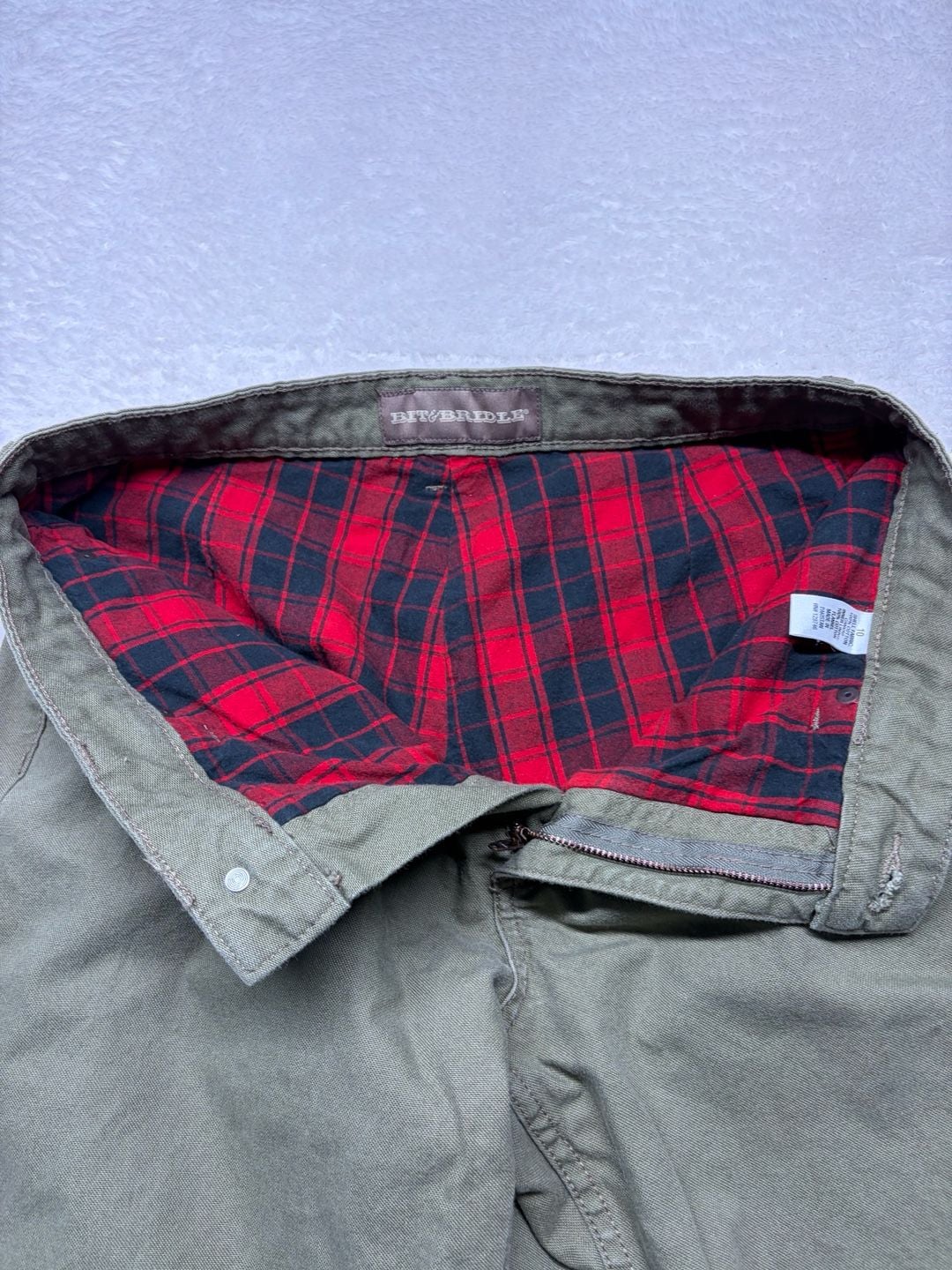 Bit & Bridle Women's Size 10 Olive Green Flannel Lined Cotton Canvas Pants-HORSE 11