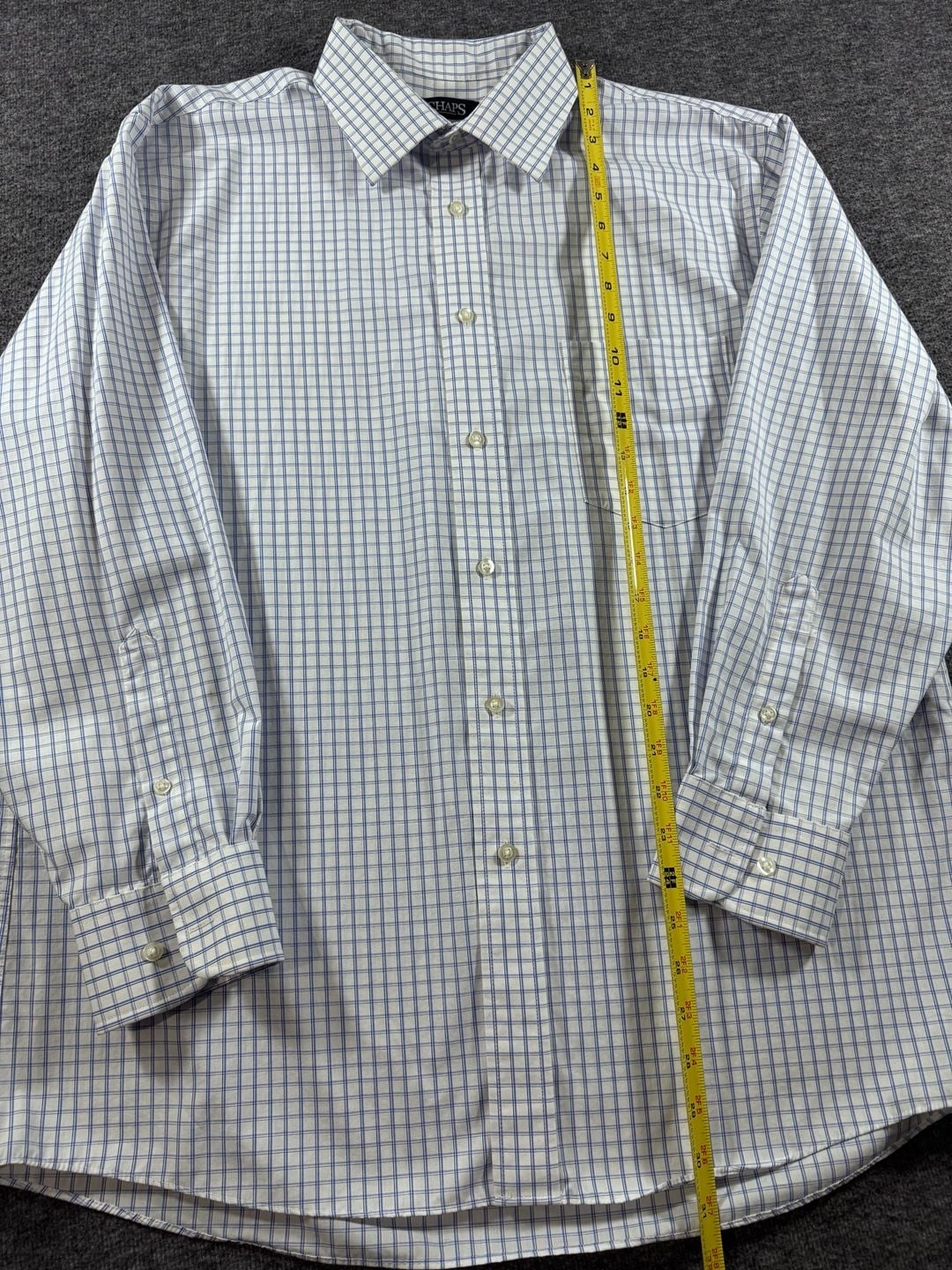 Chaps Men's Regular Fit Ultimate Non-Iron Blue Check Dress Shirt Size 17 32/33 8