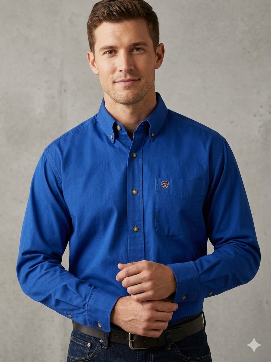 Ariat Men's Solid Twill Long Sleeve Classic Fit Western Shirt in Ultramarine 2