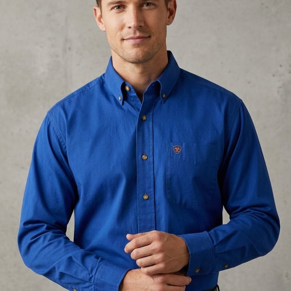 Ariat Men's Solid Twill Long Sleeve Classic Fit Western Shirt in Ultramarine