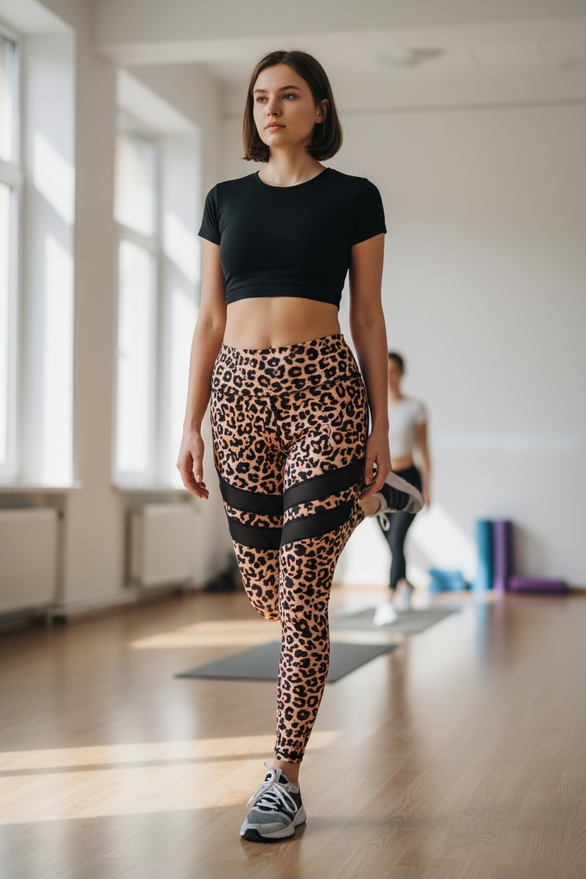 Leggings Leopard Print High Waisted Yoga Pants with Mesh Inserts 2