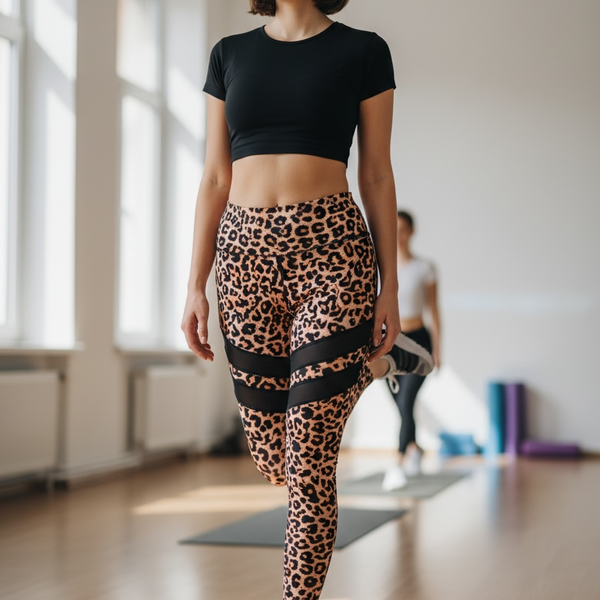  Leggings Leopard Print High Waisted Yoga Pants with Mesh Inserts