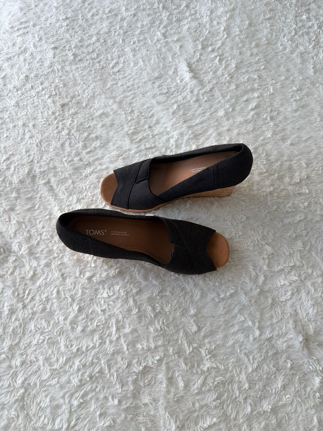 TOMS Women's Classic Canvas Open Toe Cork Wedge Sandals in Black 3