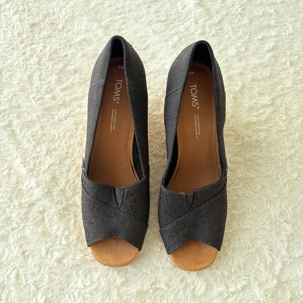 TOMS Women's Classic Canvas Open Toe Cork Wedge Sandals in Black