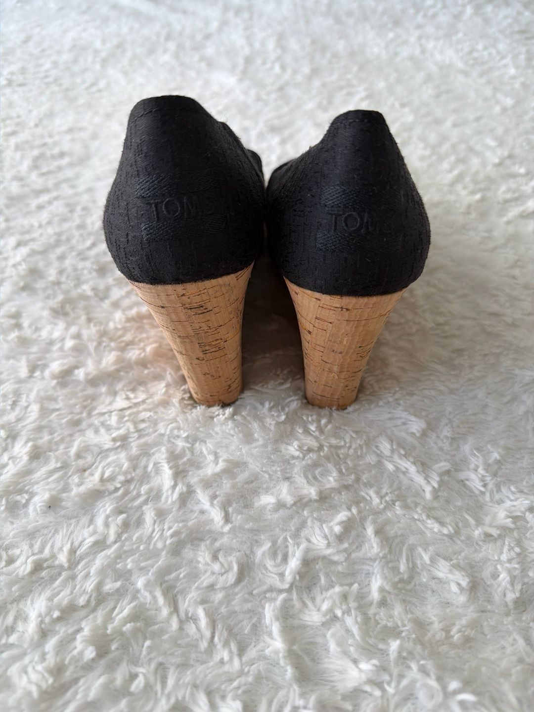 TOMS Women's Classic Canvas Open Toe Cork Wedge Sandals in Black 4
