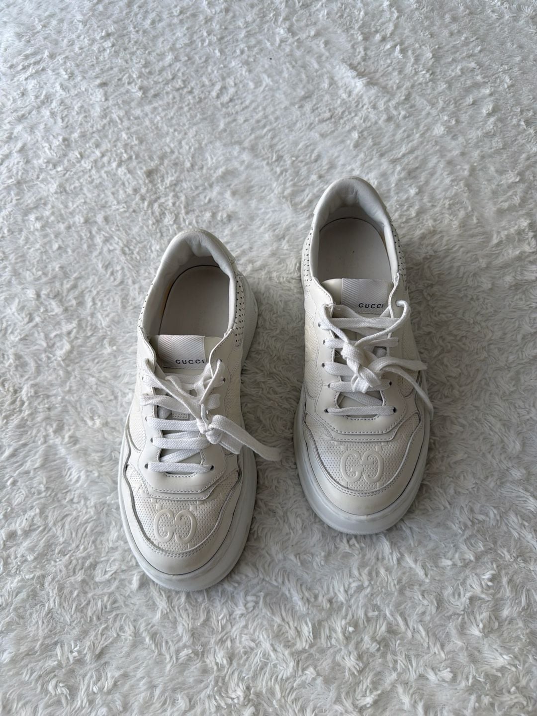 Gucci Chunky B GG Embossed Low Top Sneakers in White Leather 2