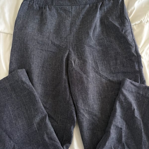 Alfred Dunner Women's Navy Textured Stretch Elastic Waist Pull-On Pants Size 12