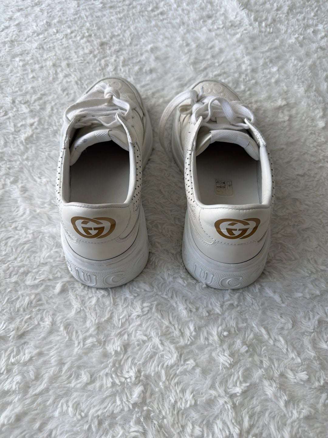 Gucci Chunky B GG Embossed Low Top Sneakers in White Leather 4