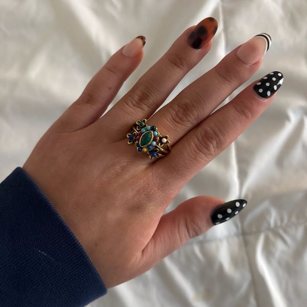 Vintage Bohemian Multi-Color Stone Gold Tone Statement Ring