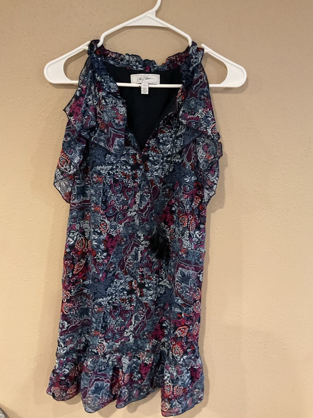 Libby Edelman Boho Paisley Floral Ruffle Trim Sleeveless Top 2