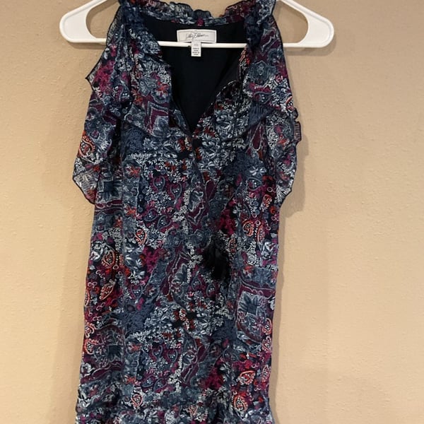 Libby Edelman Boho Paisley Floral Ruffle Trim Sleeveless Top