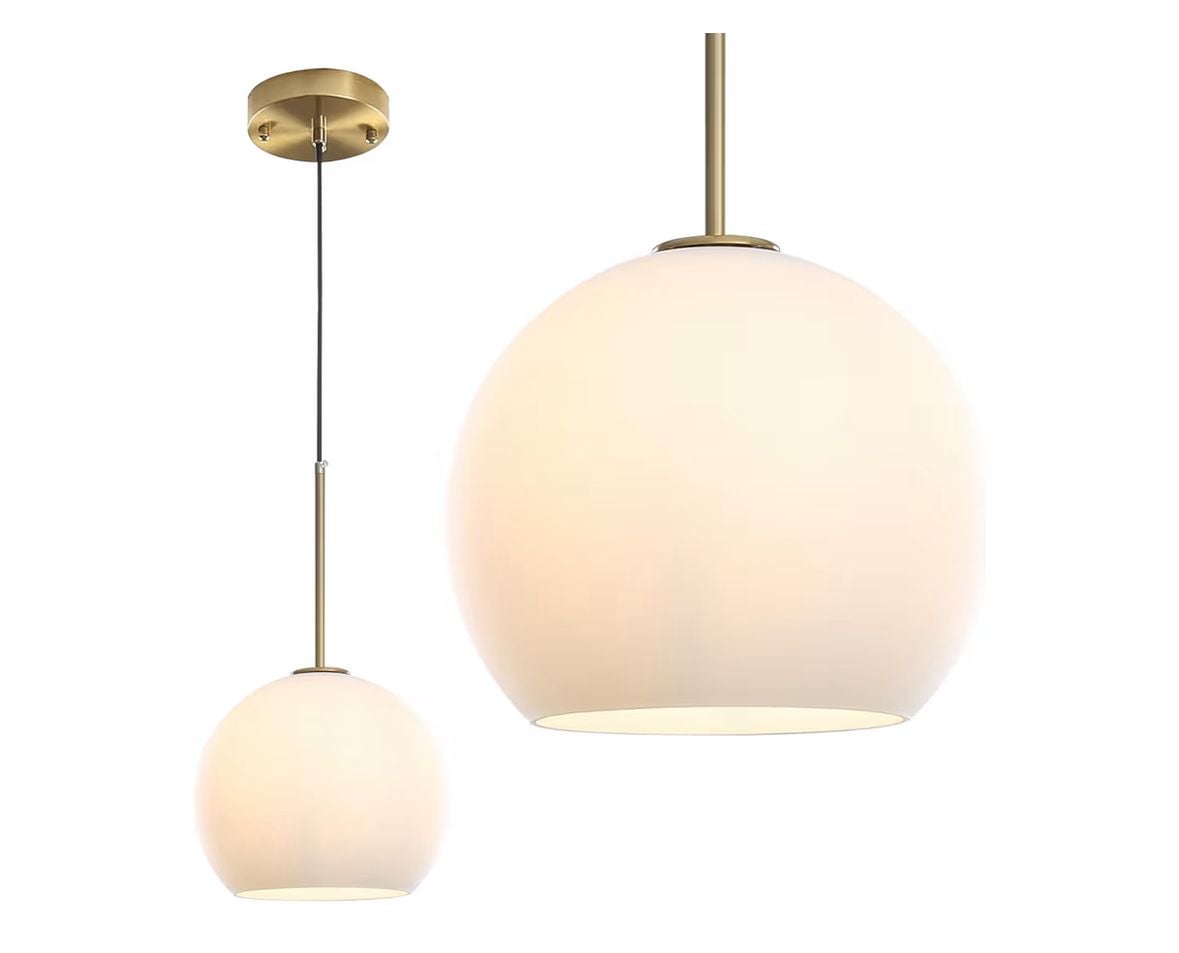 Modern 10-Inch 1-Light Satin Gold and Frosted White Glass Globe Pendant 1