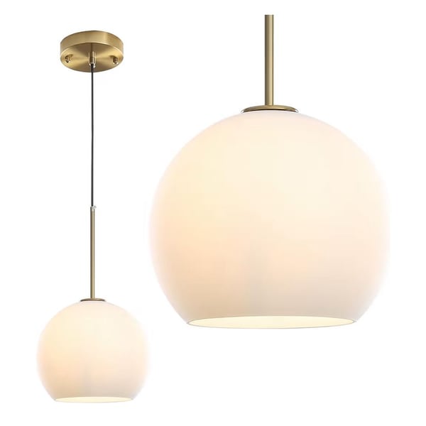 Modern 10-Inch 1-Light Satin Gold and Frosted White Glass Globe Pendant