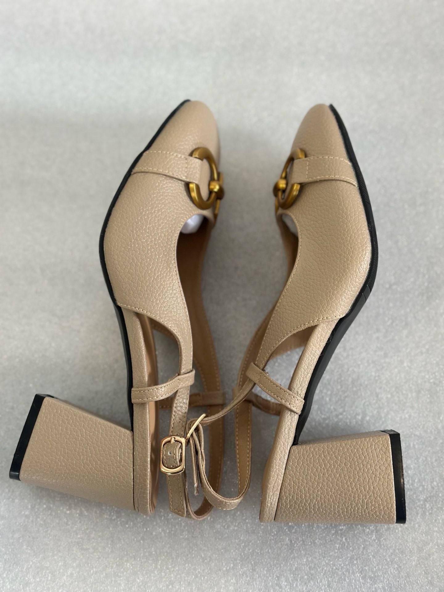 Vertundy Women's Slingback Square Toe Chunky High Heel Sandals with Gold Bit Detail 12
