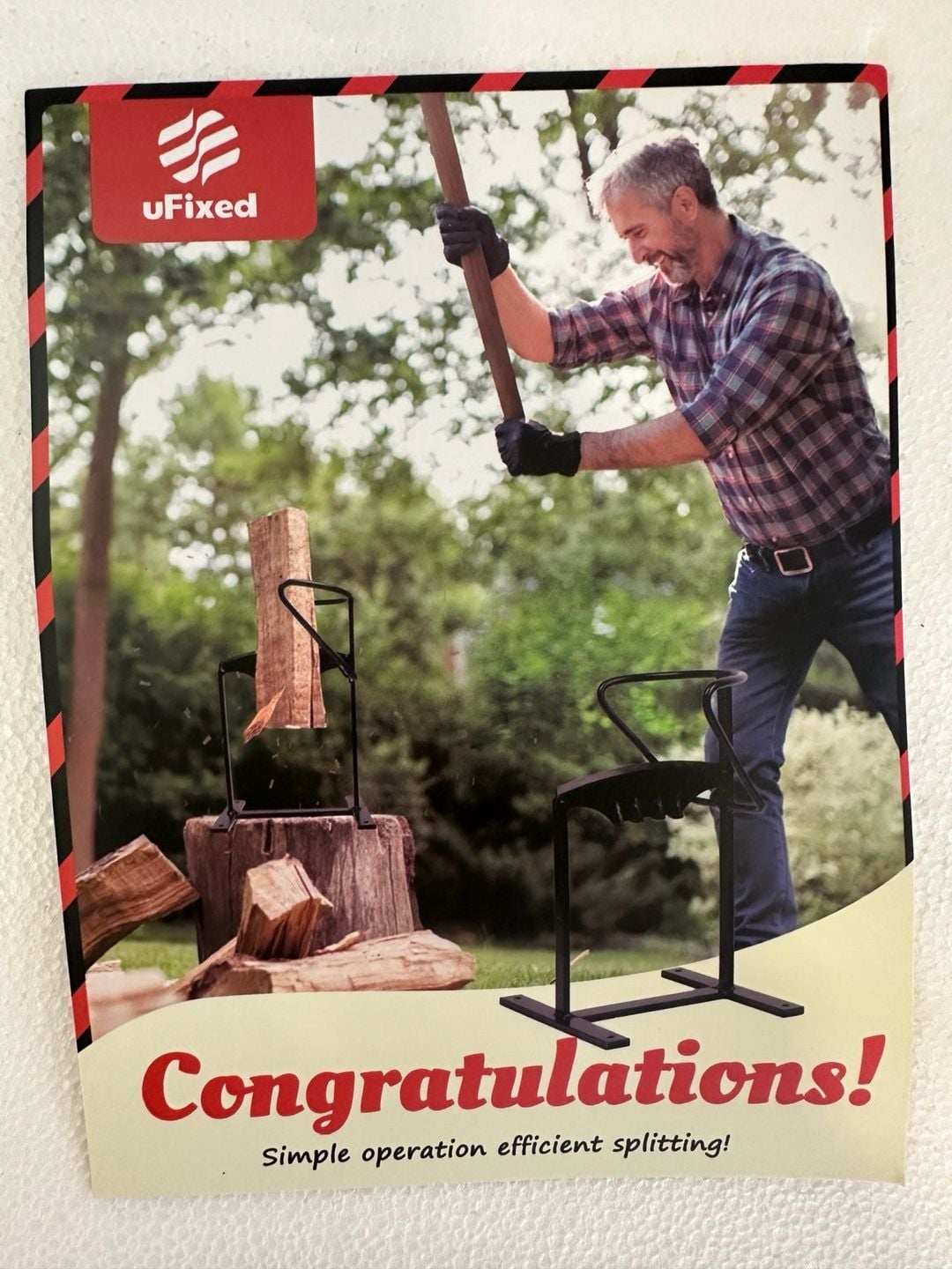 uFixed Manual Firewood Kindling Splitter with Safety Gloves and Log Carrying Bag 1
