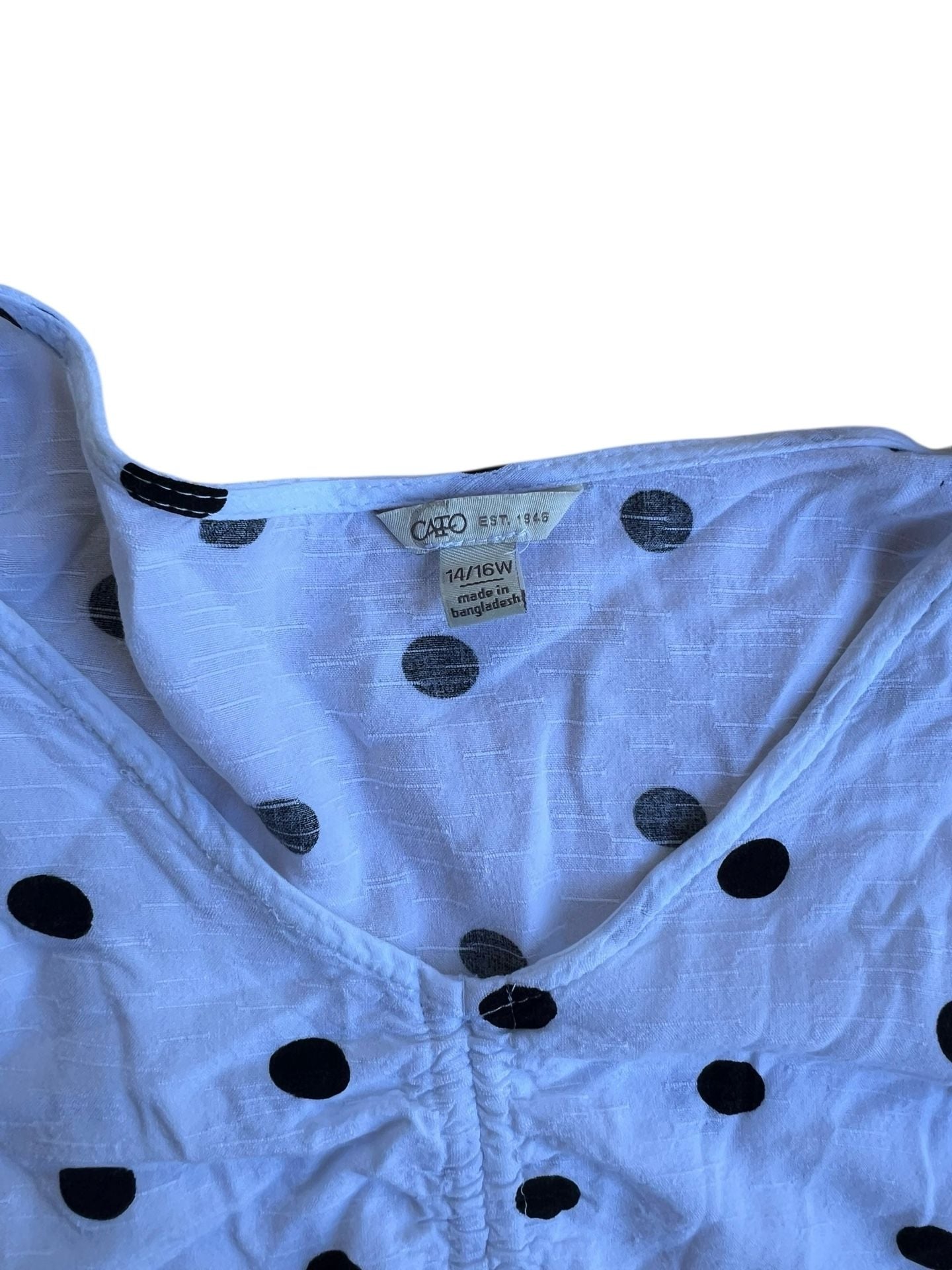 Cato White and Black Polka Dot Ruched Front V-Neck Blouse Size 14/16W 3