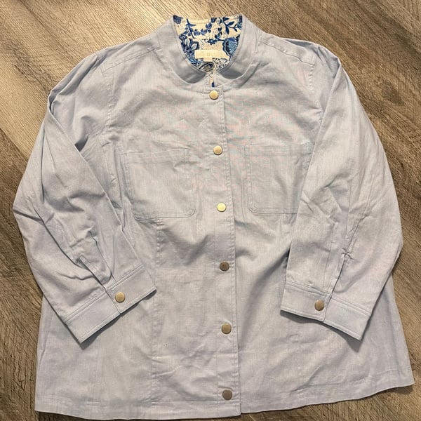 Belle by Kim Gravel Pale Blue Snap-Front Utility Jacket with Floral Lining Size 1x
