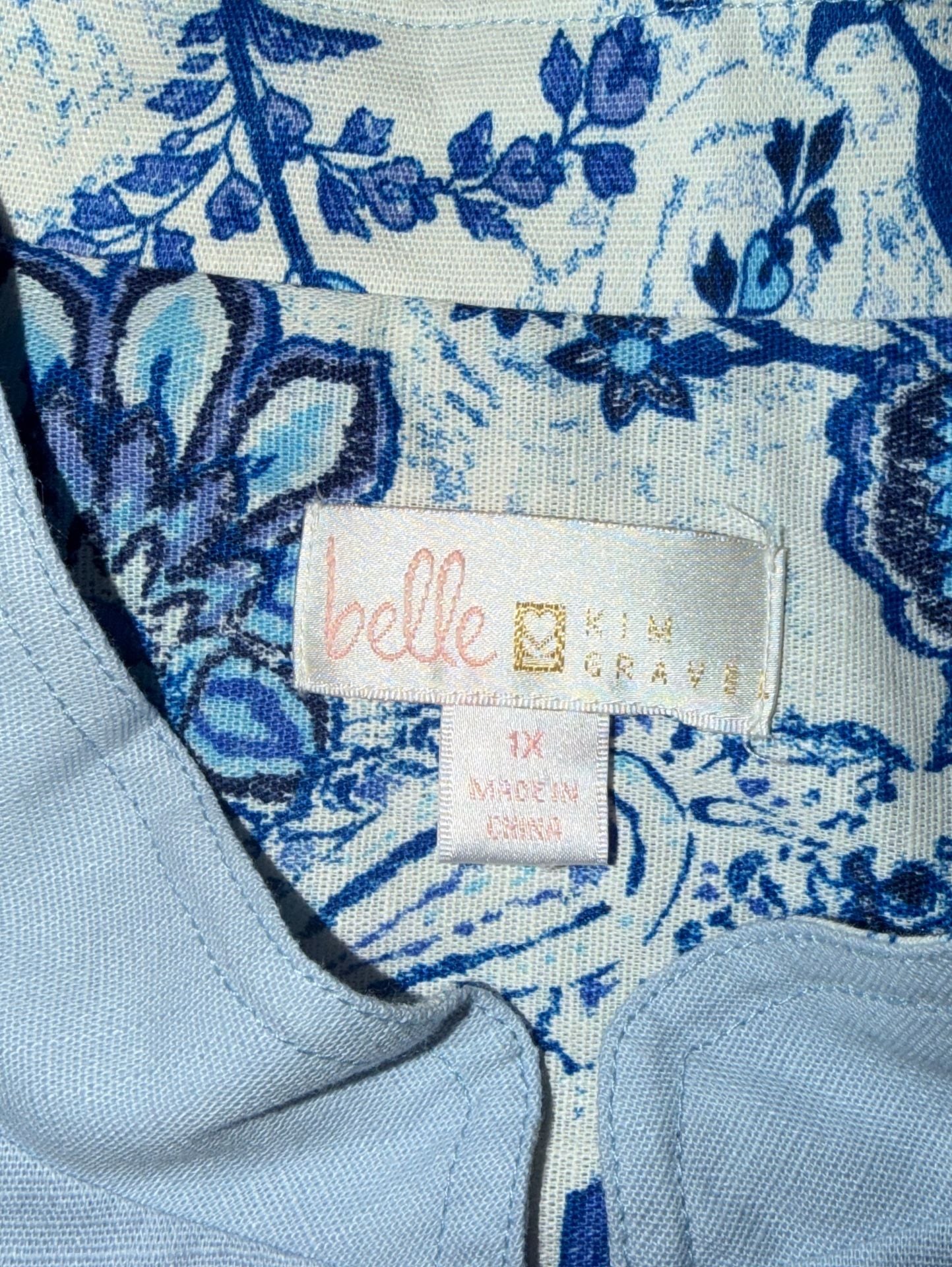 Belle by Kim Gravel Pale Blue Snap-Front Utility Jacket with Floral Lining Size 1x 3