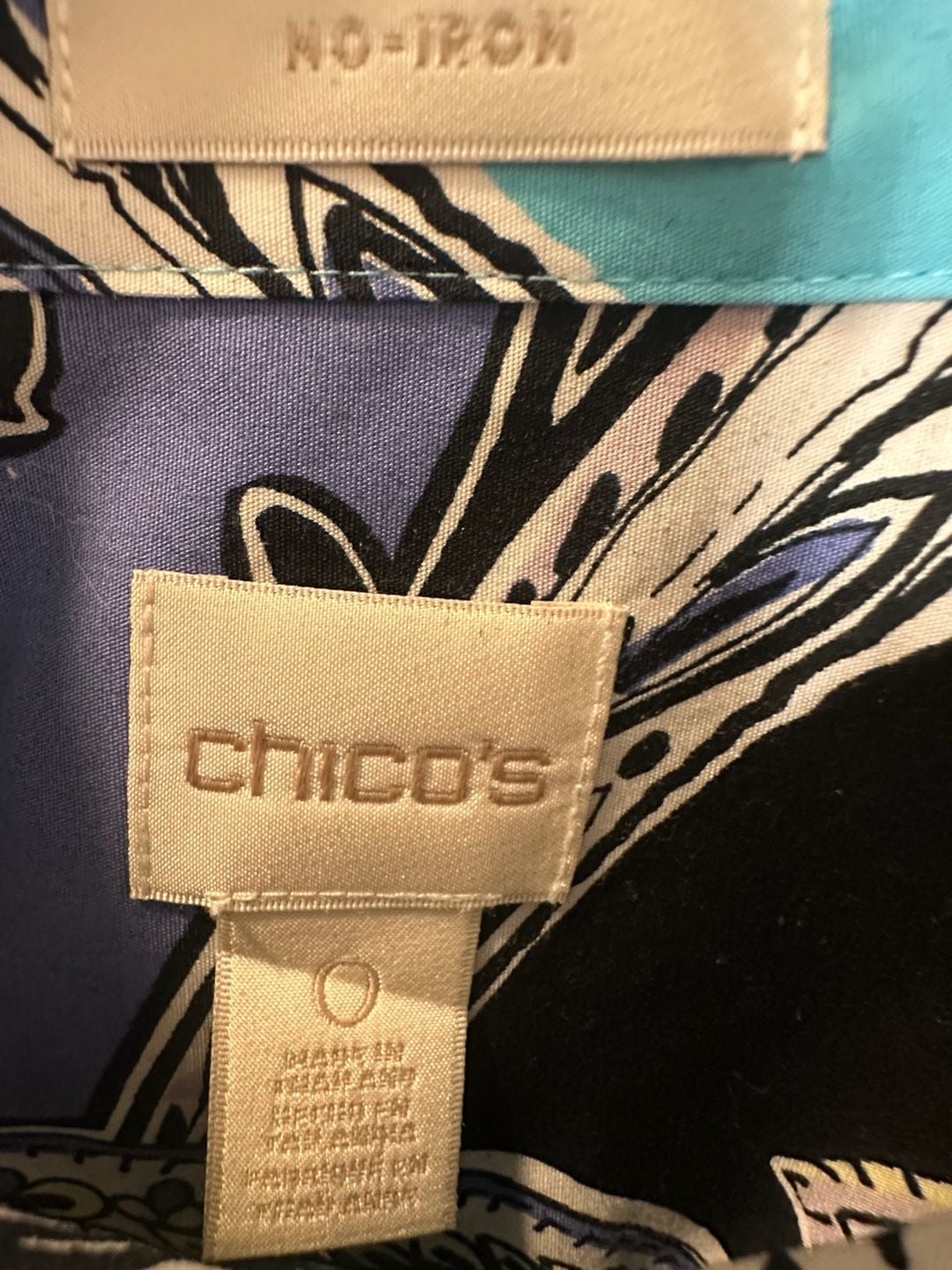 Chico’s Cotton Blue Paisley Tunic Small Coastal Resort Boho Blue Black No Iron Size 0 3