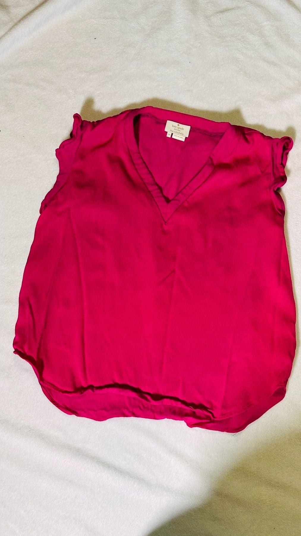 Kate Spade New York Magenta Pink V-Neck Ruffle Sleeve Viscose Blouse 2