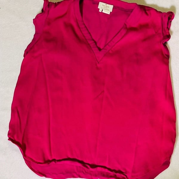 Kate Spade New York Magenta Pink V-Neck Ruffle Sleeve Viscose Blouse