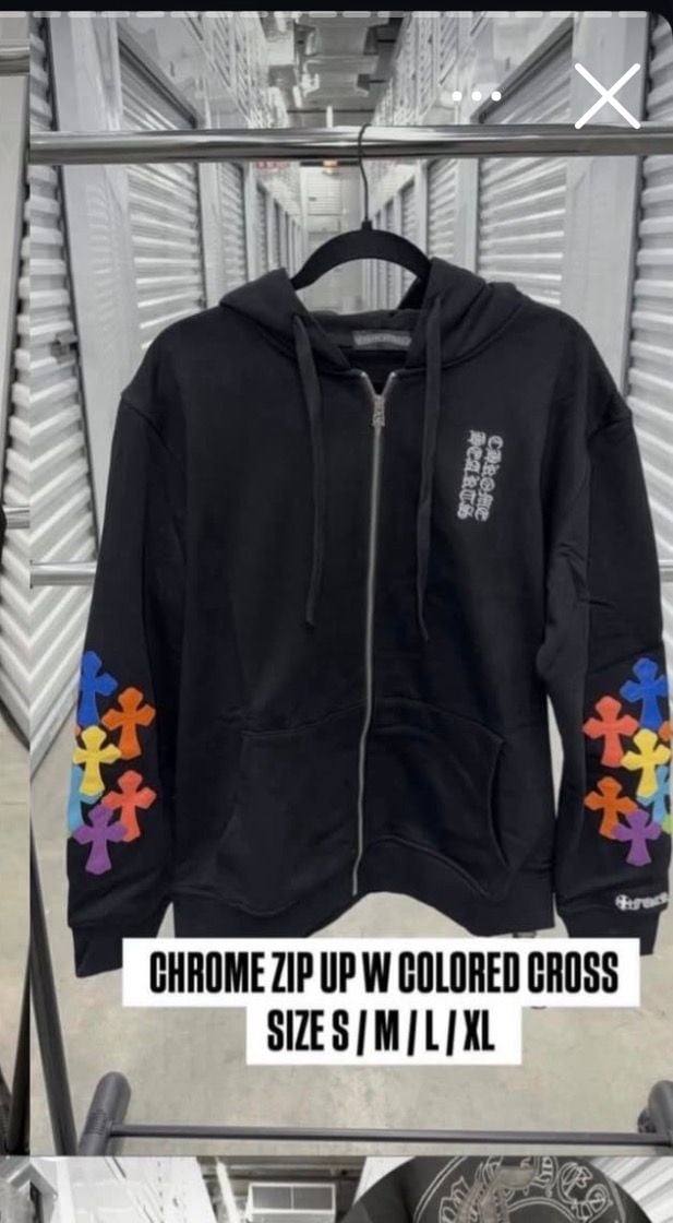 Chrome Hearts Multi Color Cross Cemetery Zip Up Hoodie Black 1