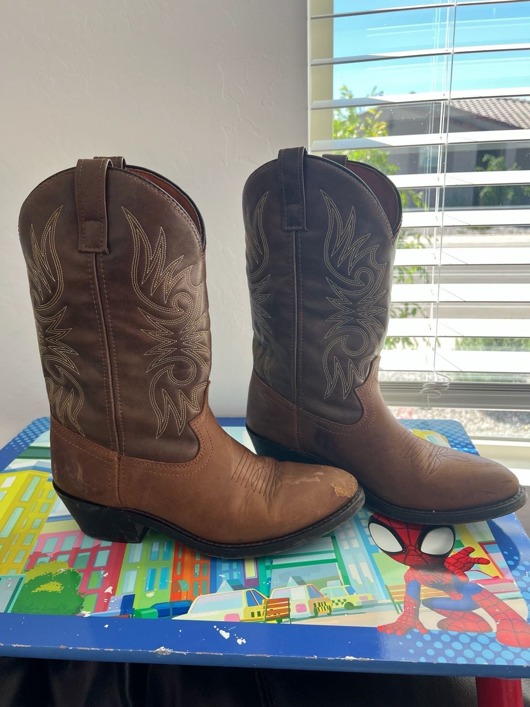 Laredo Men's 4242 Paris Western Boots 12" R-Toe Leather Distressed Tan Size 10D 2