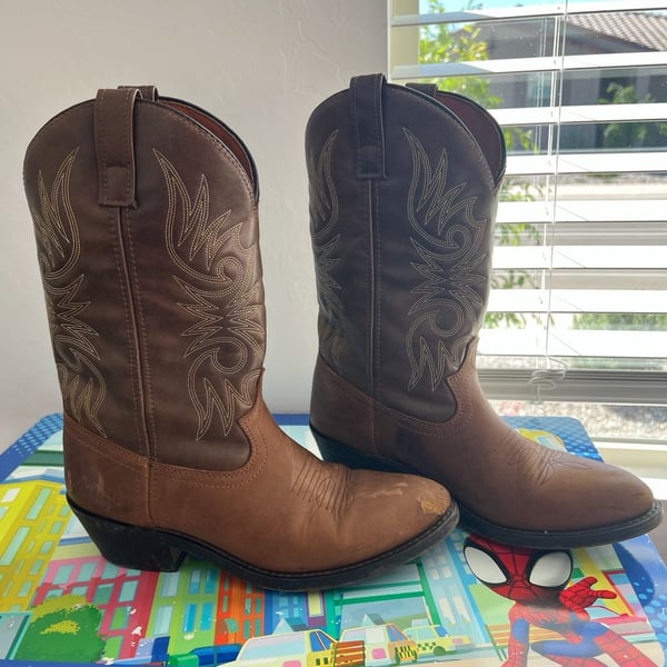Laredo Men's 4242 Paris Western Boots 12" R-Toe Leather Distressed Tan Size 10D