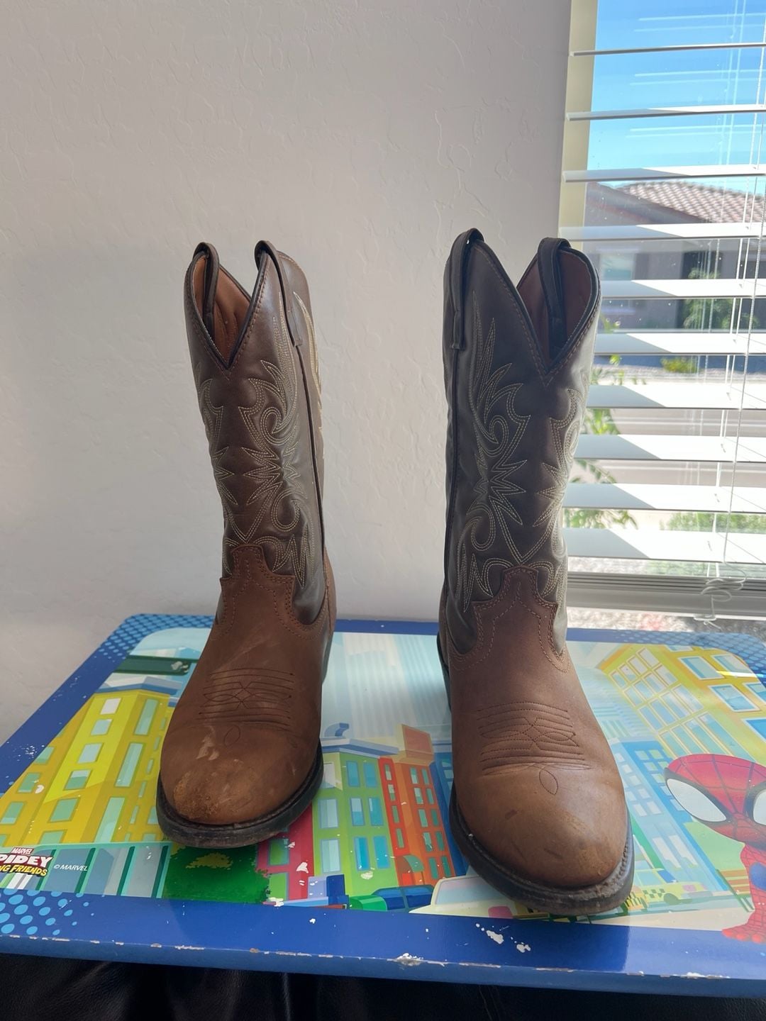 Laredo Men's 4242 Paris Western Boots 12" R-Toe Leather Distressed Tan Size 10D 3