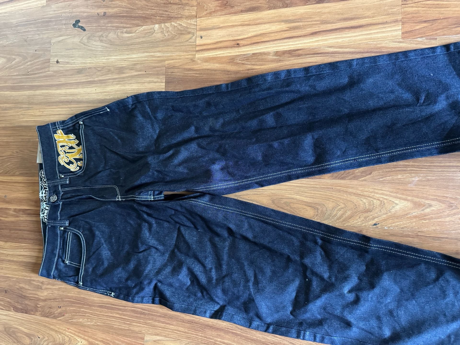 Ninth Hall Ambush Dragon Embroidered Raw Indigo Denim Loose Fit Jeans 1