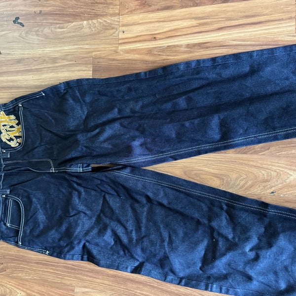 Ninth Hall Ambush Dragon Embroidered Raw Indigo Denim Loose Fit Jeans
