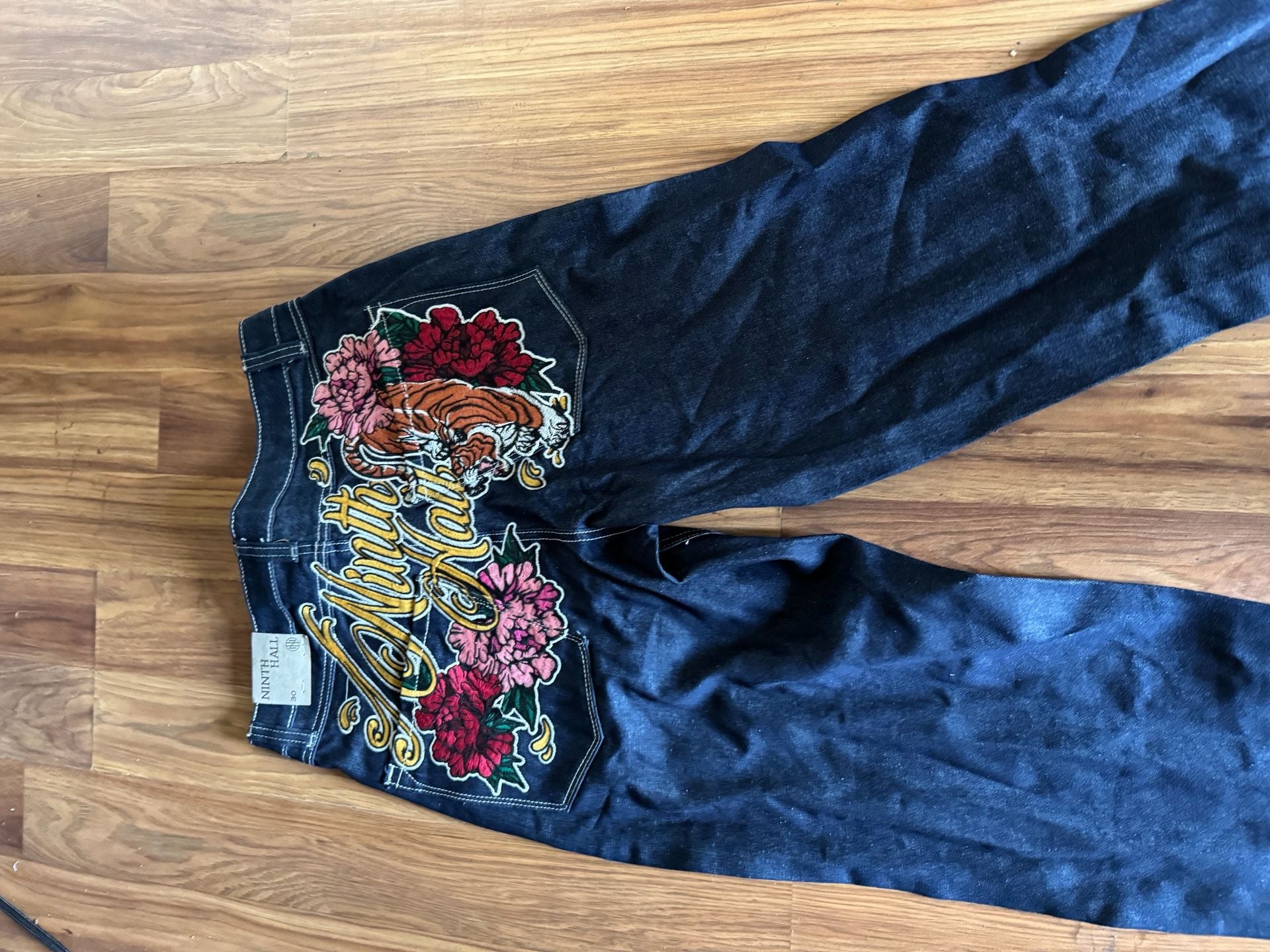 Ninth Hall Ambush Dragon Embroidered Raw Indigo Denim Loose Fit Jeans 2