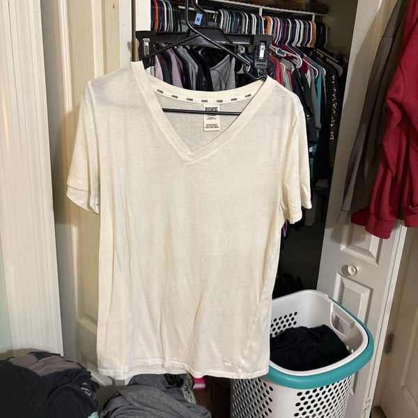 Victoria's Secret PINK Large White V-Neck Sleepwear T-Shirt