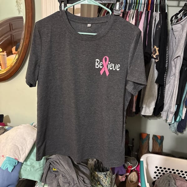 Breast Cancer Awareness October We Wear Pink Believe  T-Shirt Heather Charcoal 