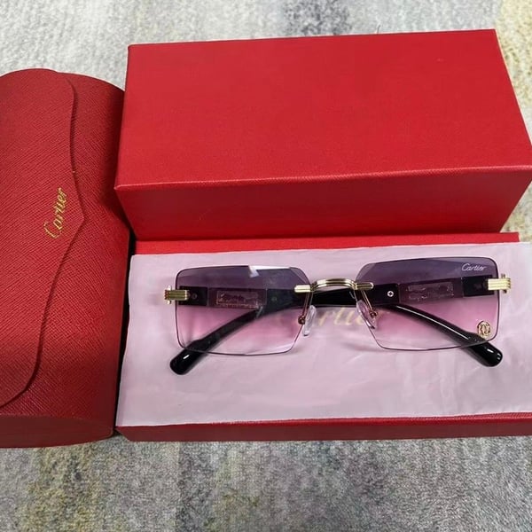 Luxury Rimless Sunglasses — Purple Gradient Lenses, Gold-Tone Hardware w/ Case